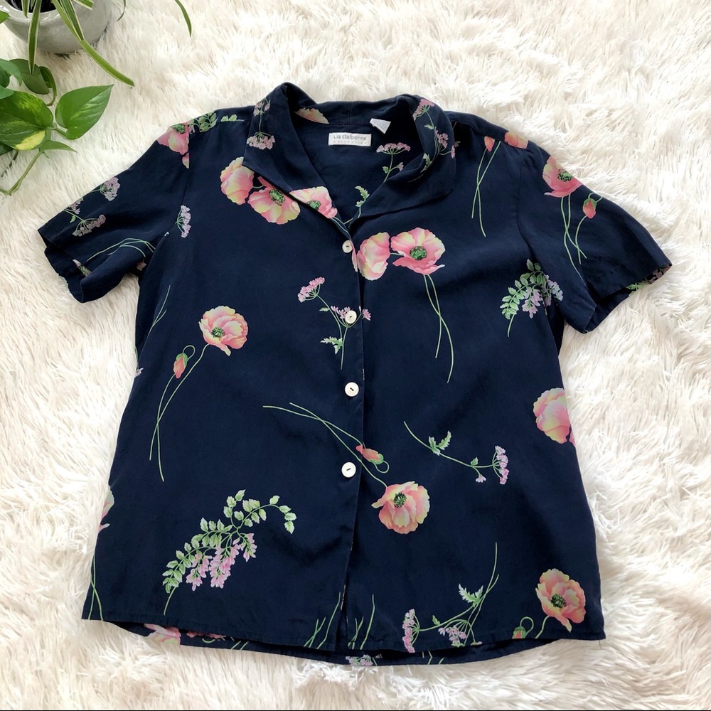Rare Vintage Silk Floral Print Botanical Blouse